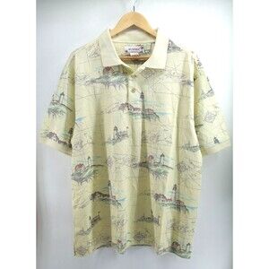 SUMMA Polo Shirt Mens Light House Prints Casual Work Short Sleeve Hawaiian XL‎